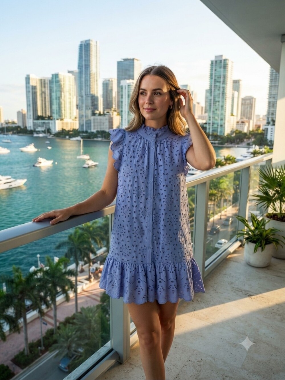 H&M Lavender Eyelet Embroidered 100% Cotton Dress Size M